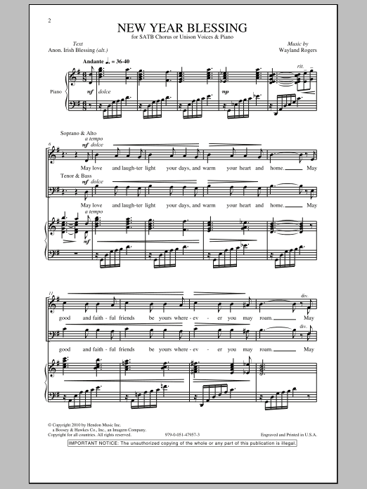 Download Wayland Rogers New Year Blessing Sheet Music