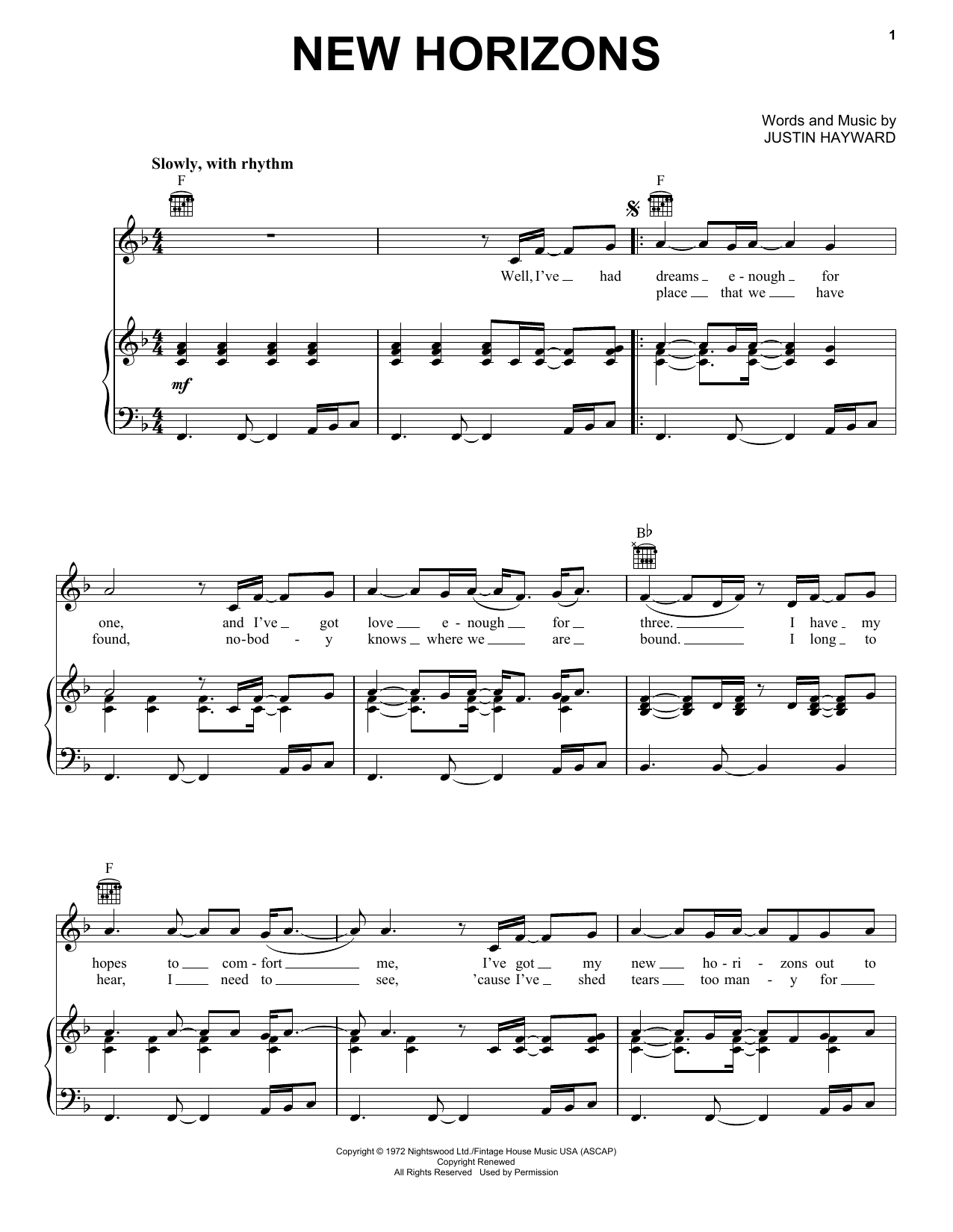 Download The Moody Blues New Horizons Sheet Music