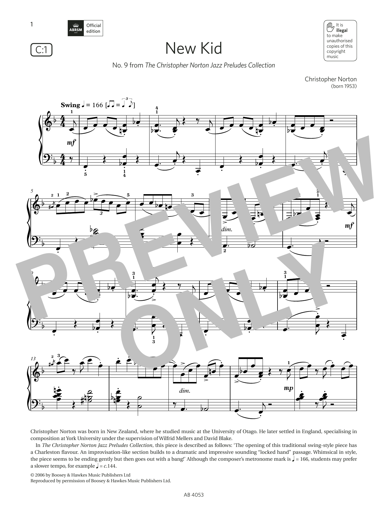 Download Christopher Norton New Kid (Grade 7, list C1, from the ABR Sheet Music