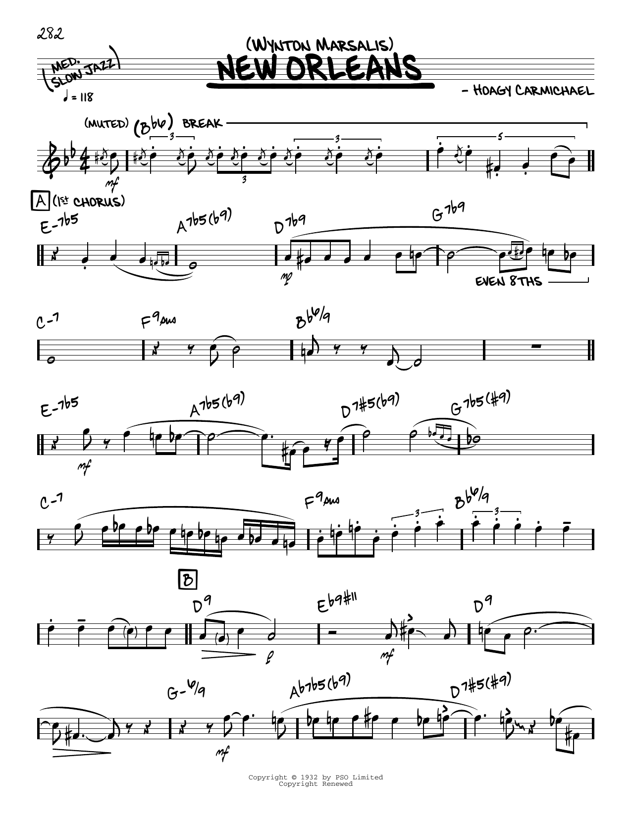 Download Wynton Marsalis New Orleans (solo only) Sheet Music