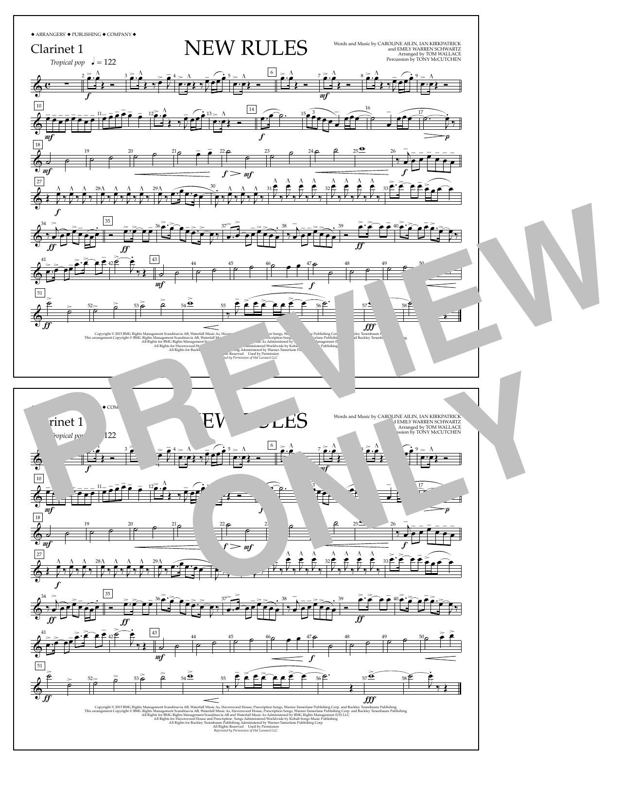 Download Tom Wallace New Rules - Clarinet 1 Sheet Music