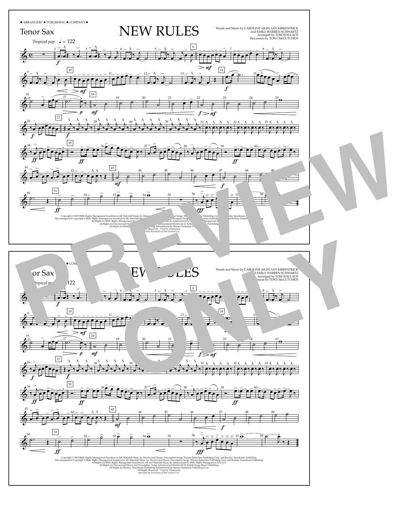 Download Tom Wallace New Rules - Tenor Sax Sheet Music