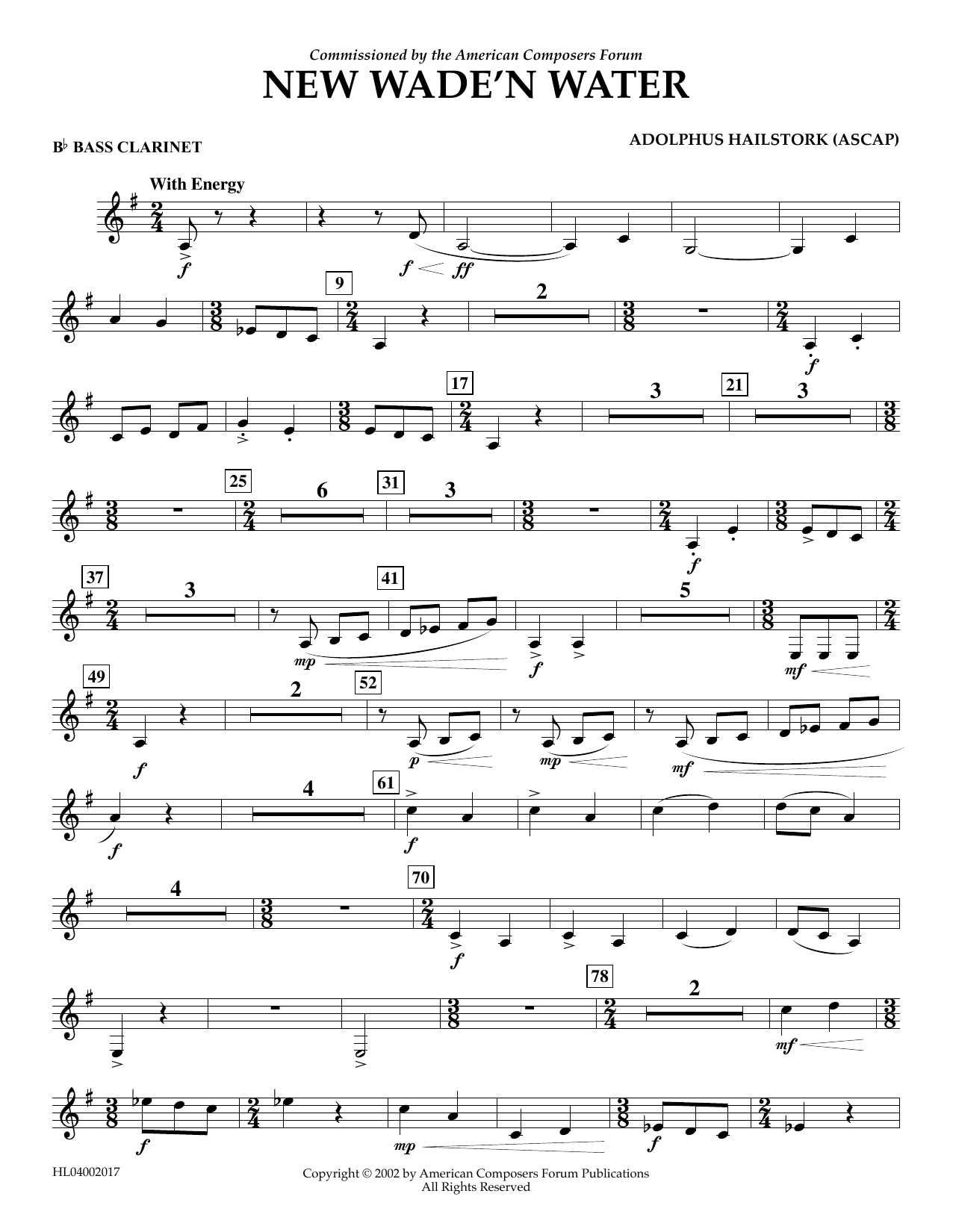 Download Adolphus Hailstork New Wade 'n Water - Bb Bass Clarinet Sheet Music