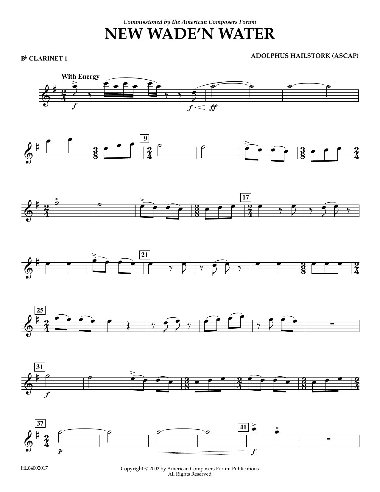 Download Adolphus Hailstork New Wade 'n Water - Bb Clarinet 1 Sheet Music