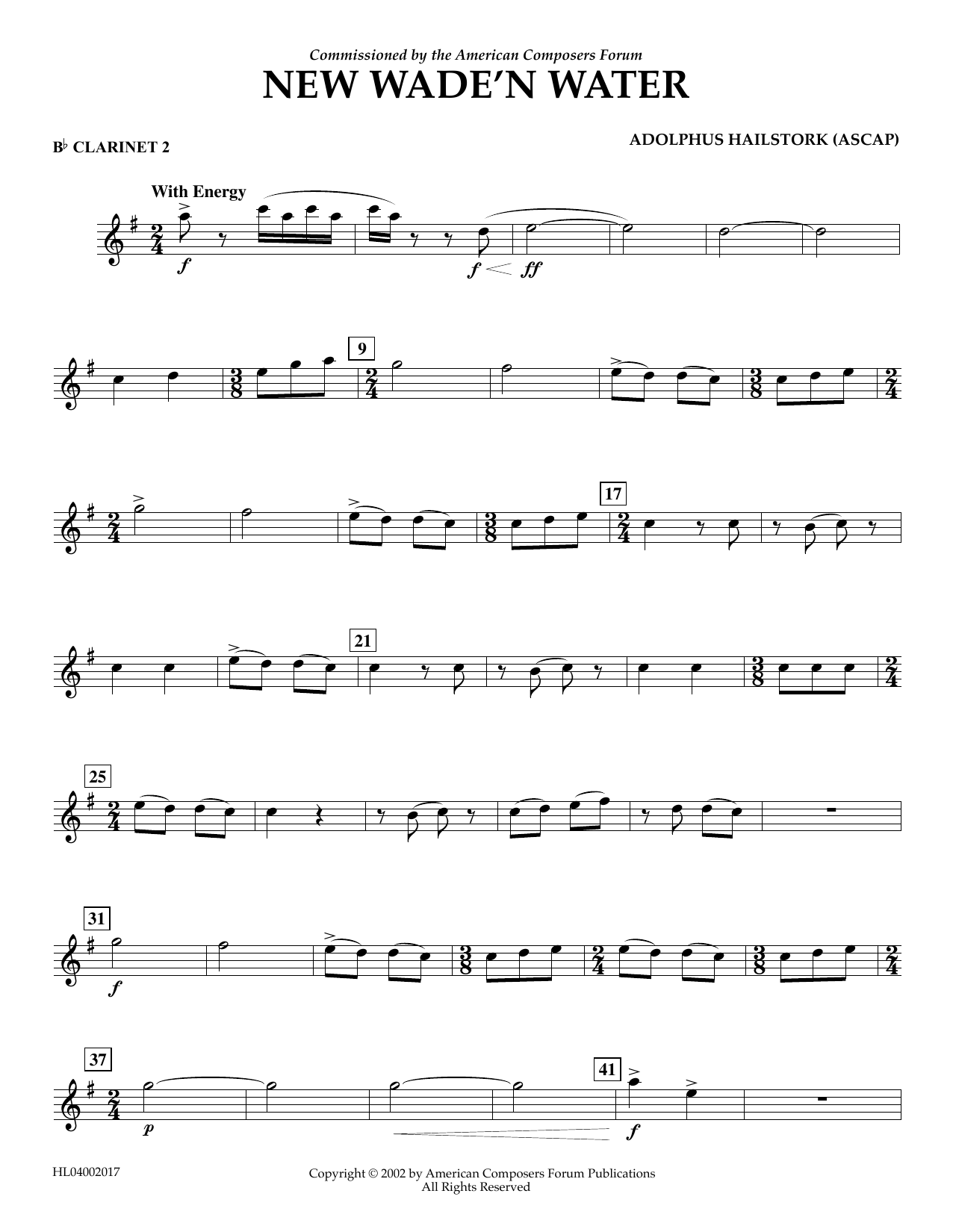 Download Adolphus Hailstork New Wade 'n Water - Bb Clarinet 2 Sheet Music