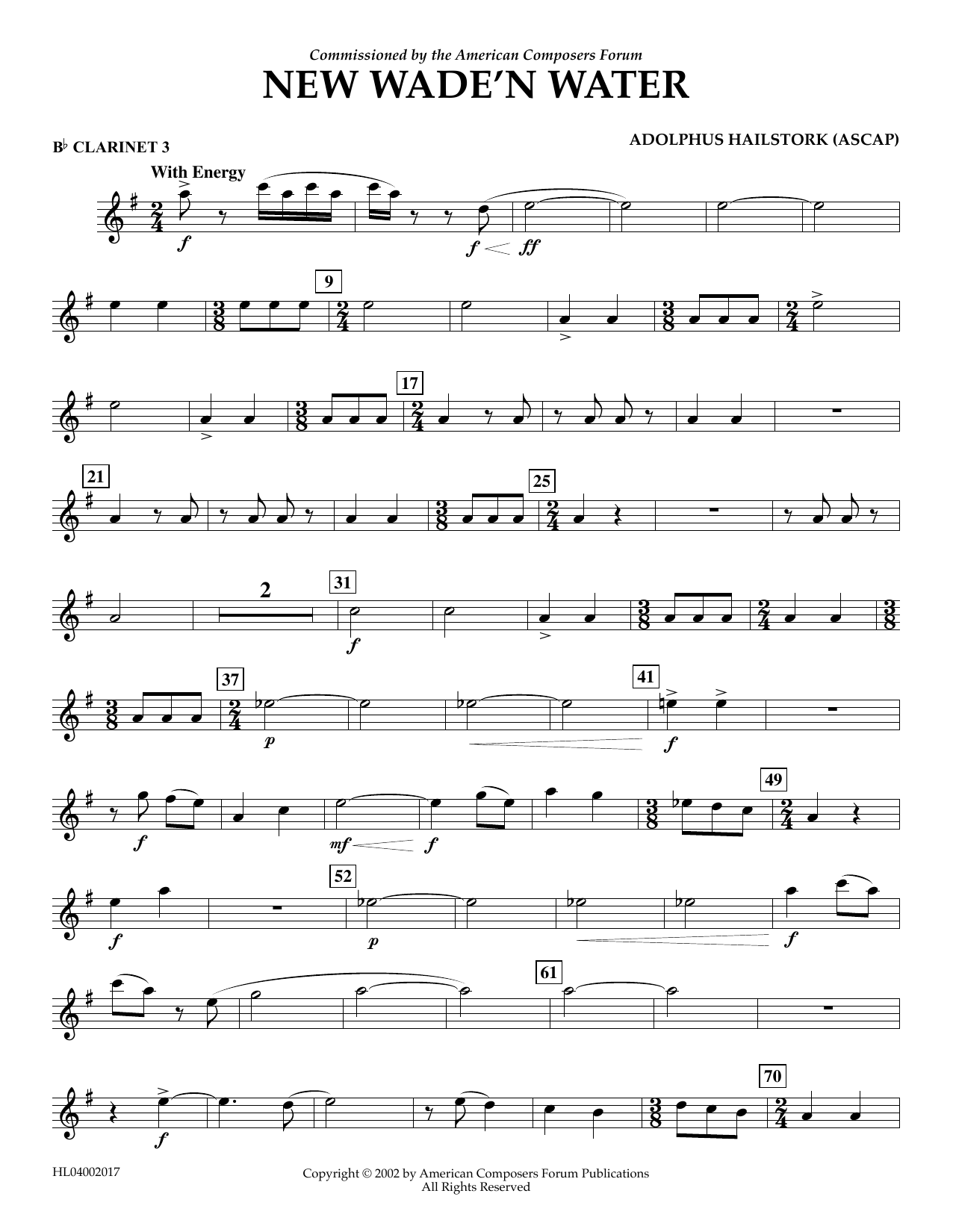 Download Adolphus Hailstork New Wade 'n Water - Bb Clarinet 3 Sheet Music