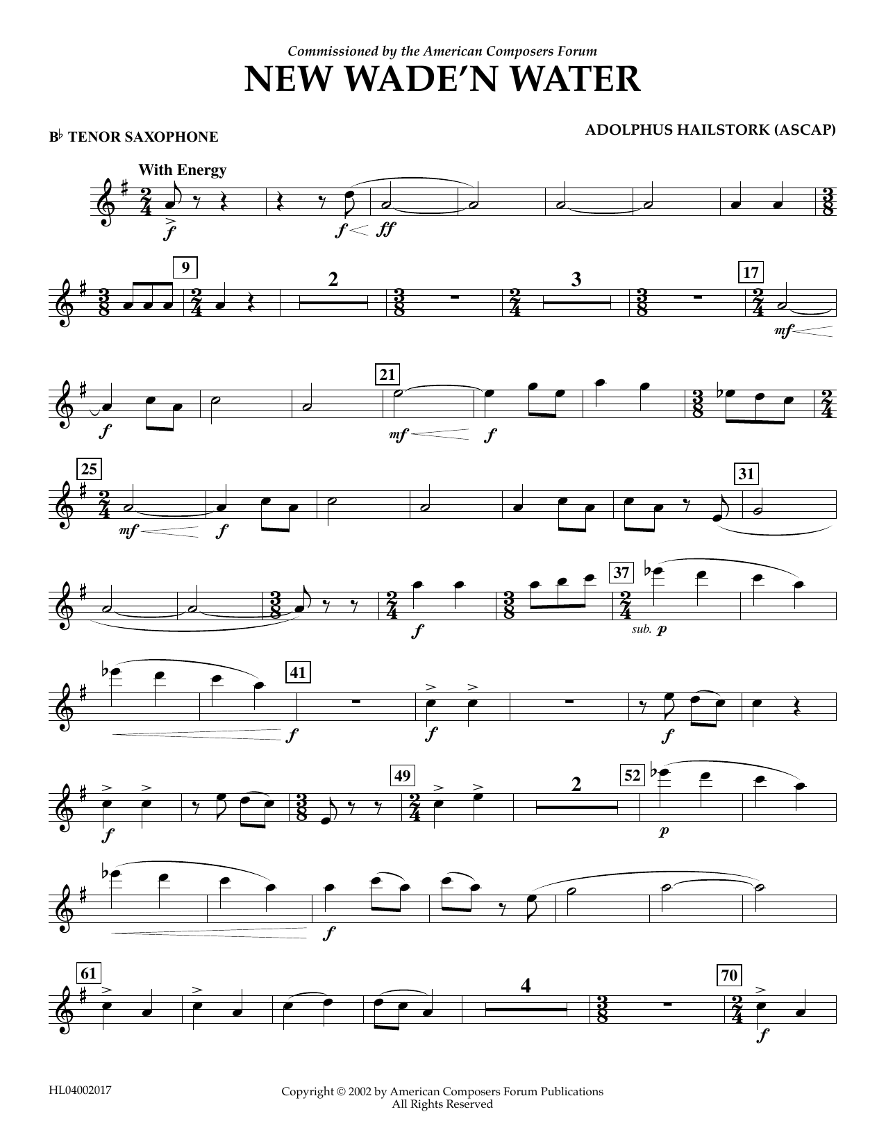 Download Adolphus Hailstork New Wade 'n Water - Bb Tenor Saxophone Sheet Music