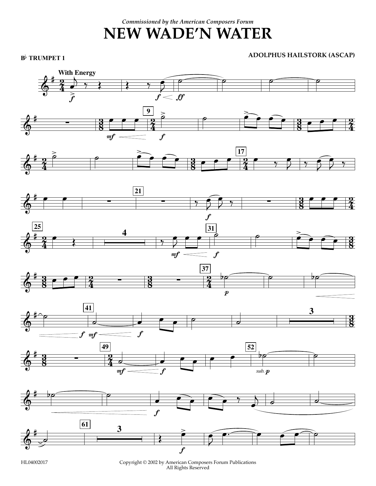 Download Adolphus Hailstork New Wade 'n Water - Bb Trumpet 1 Sheet Music