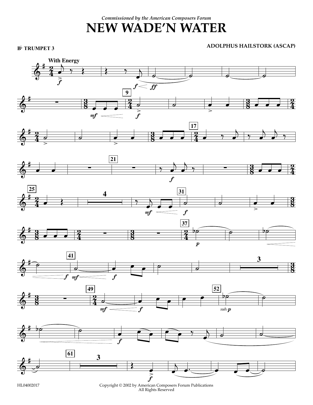 Download Adolphus Hailstork New Wade 'n Water - Bb Trumpet 3 Sheet Music
