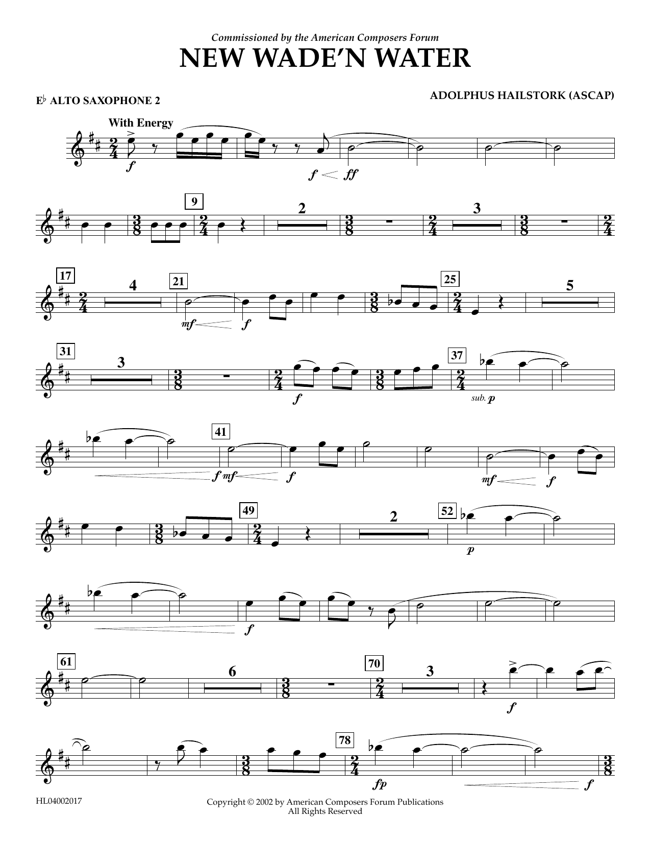 Download Adolphus Hailstork New Wade 'n Water - Eb Alto Saxophone 2 Sheet Music