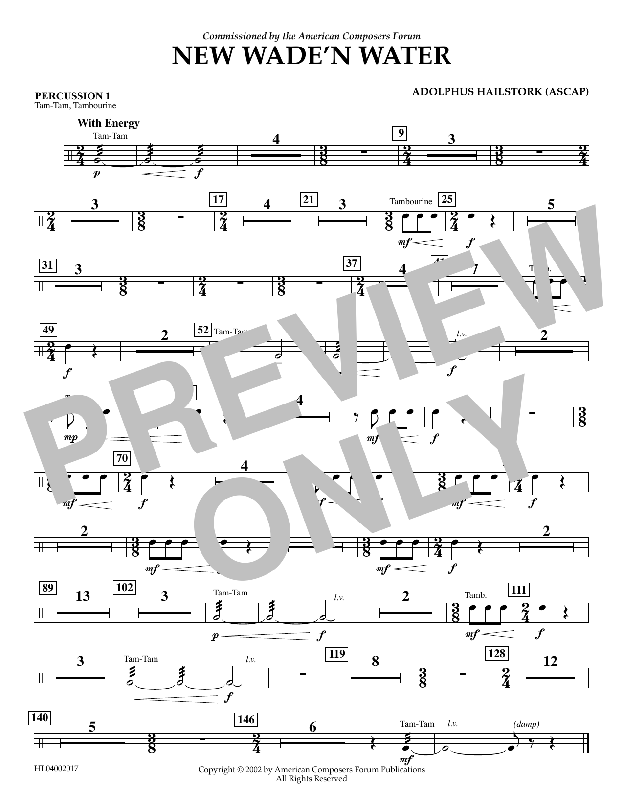 Download Adolphus Hailstork New Wade 'n Water - Percussion 1 Sheet Music
