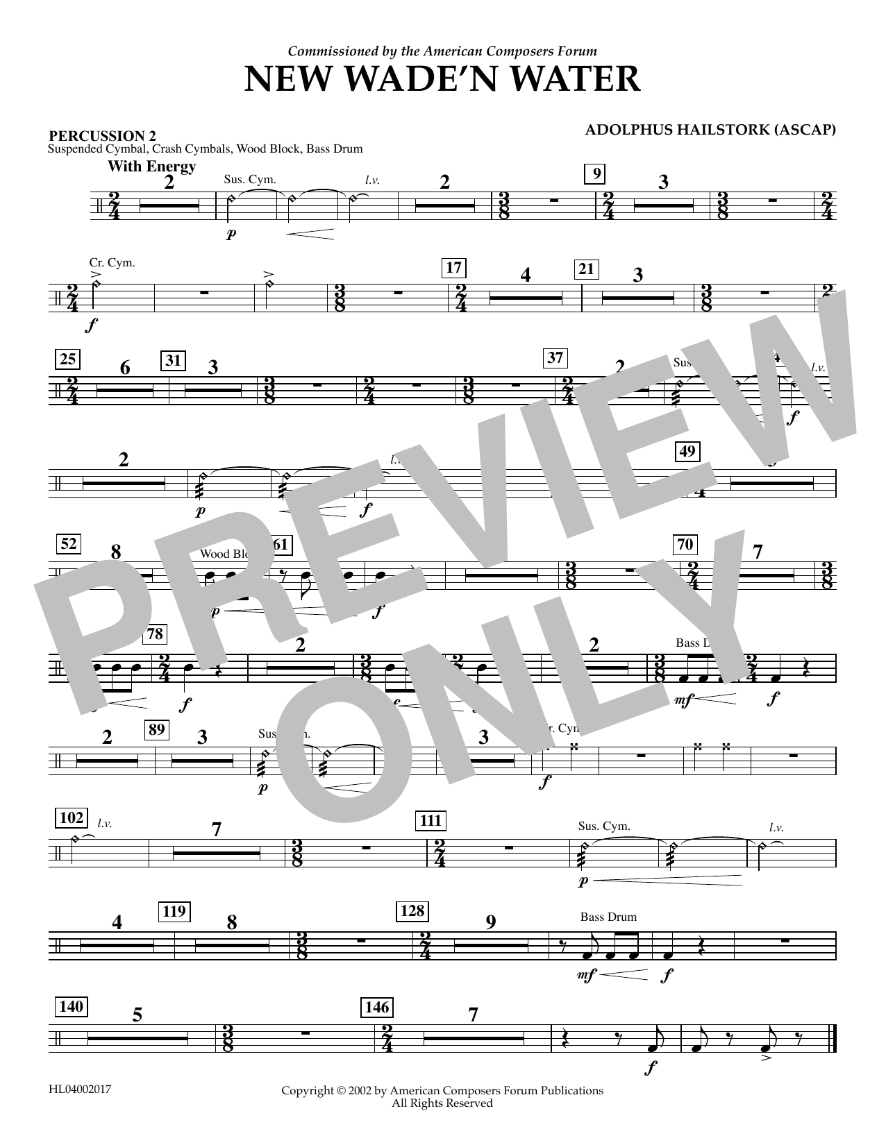 Download Adolphus Hailstork New Wade 'n Water - Percussion 2 Sheet Music