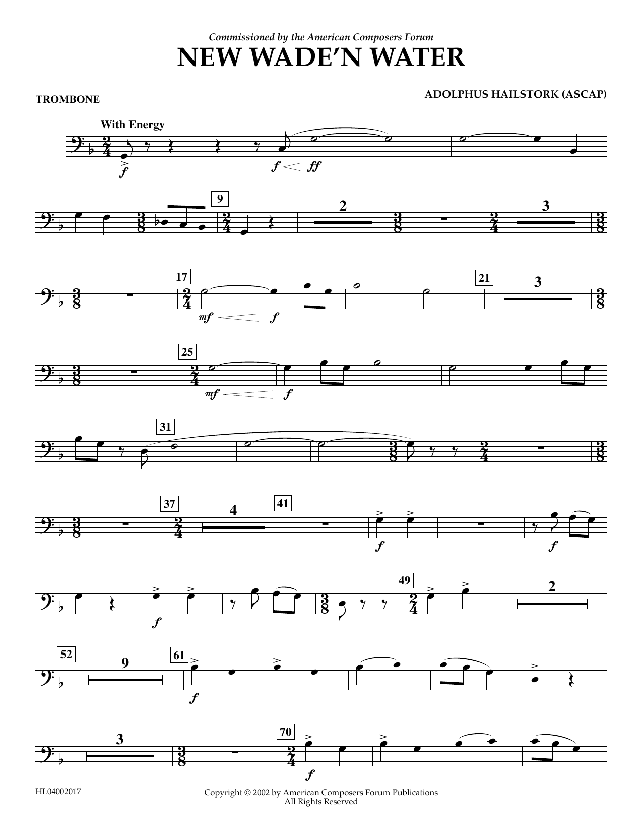 Download Adolphus Hailstork New Wade 'n Water - Trombone Sheet Music