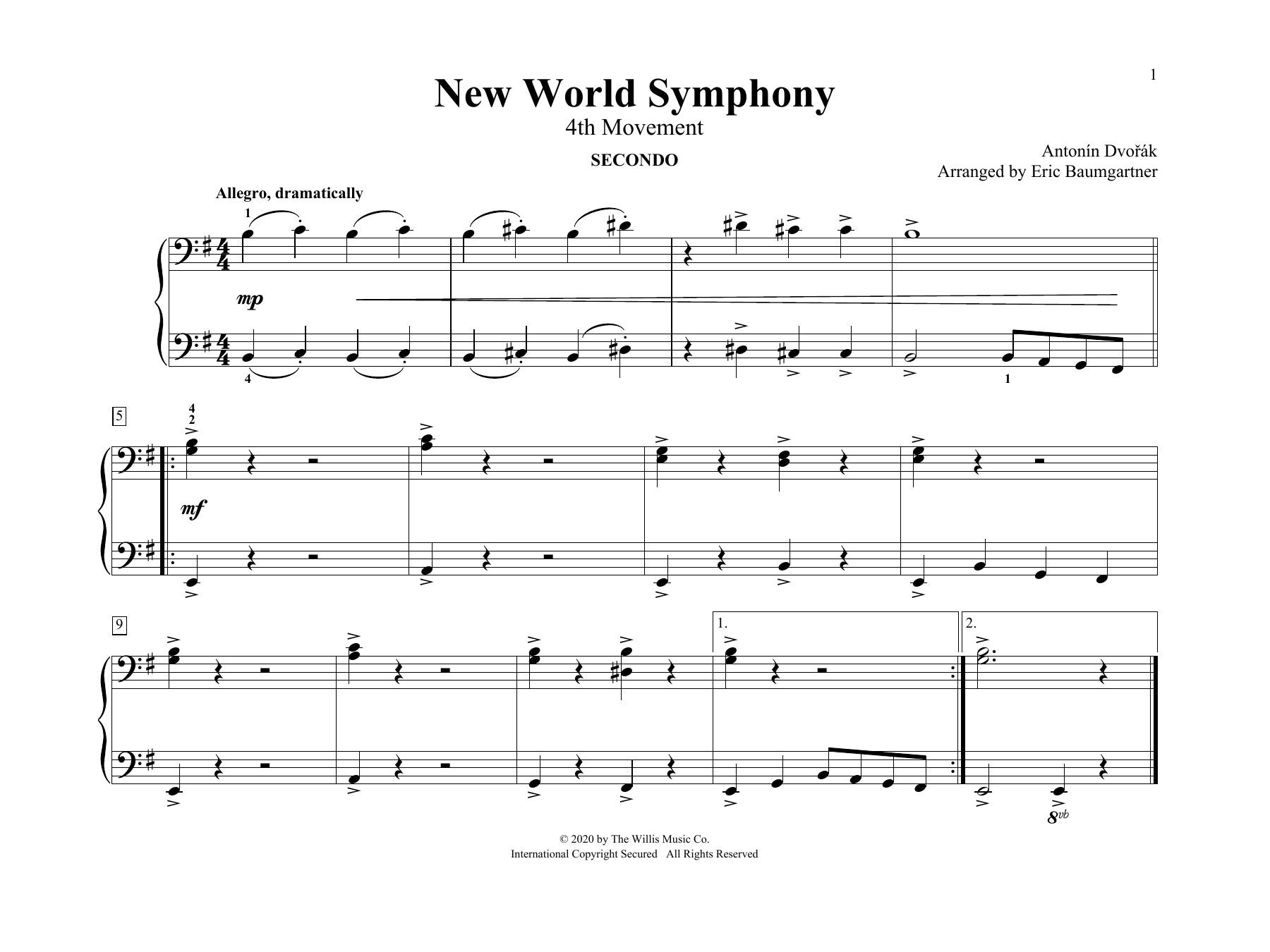 Download Antonín Dvoøák New World Symphony (4th Movement) (arr. Sheet Music