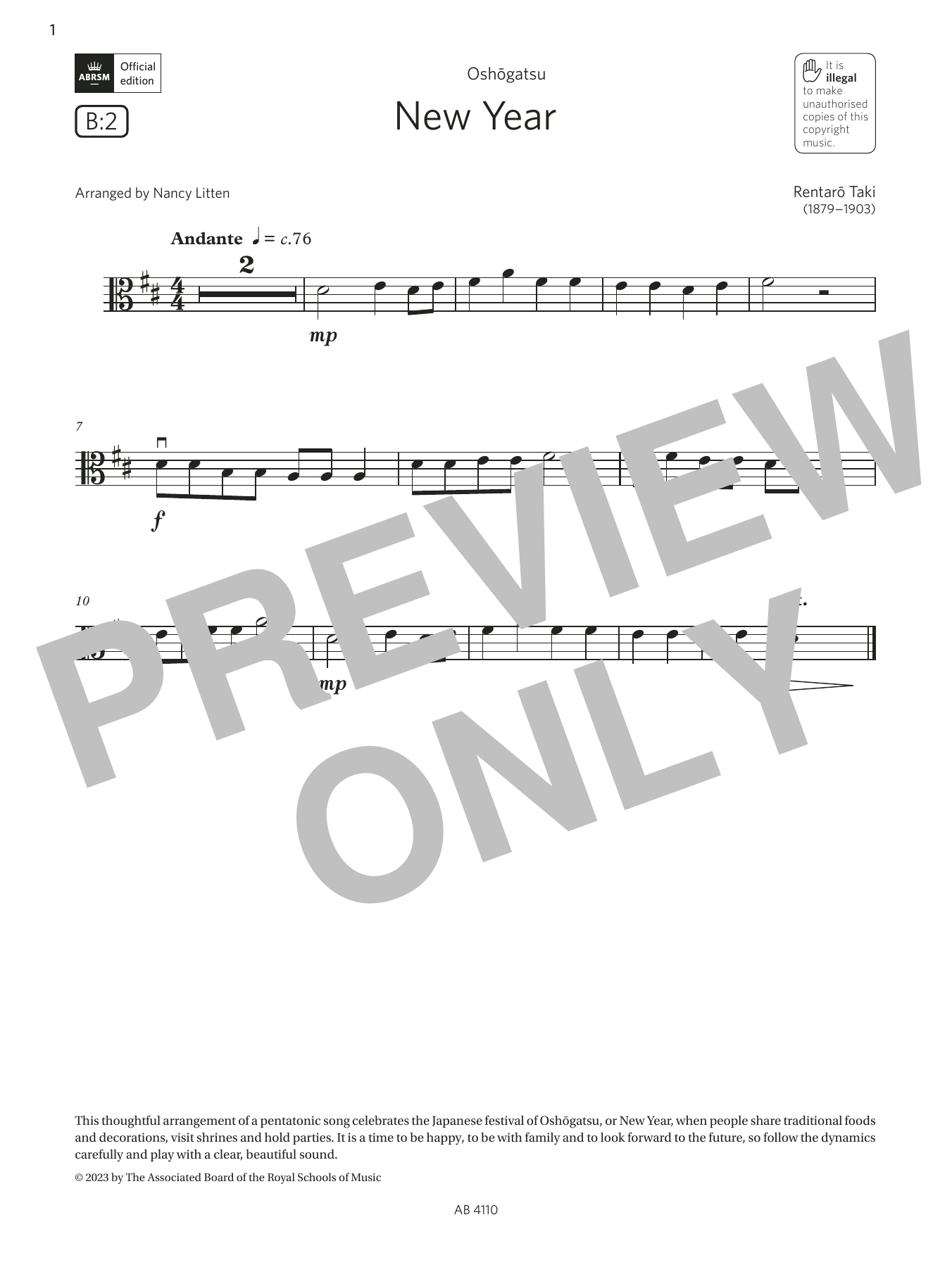 Download Rentaro Taki New Year (Grade Initial, B2, from the A Sheet Music