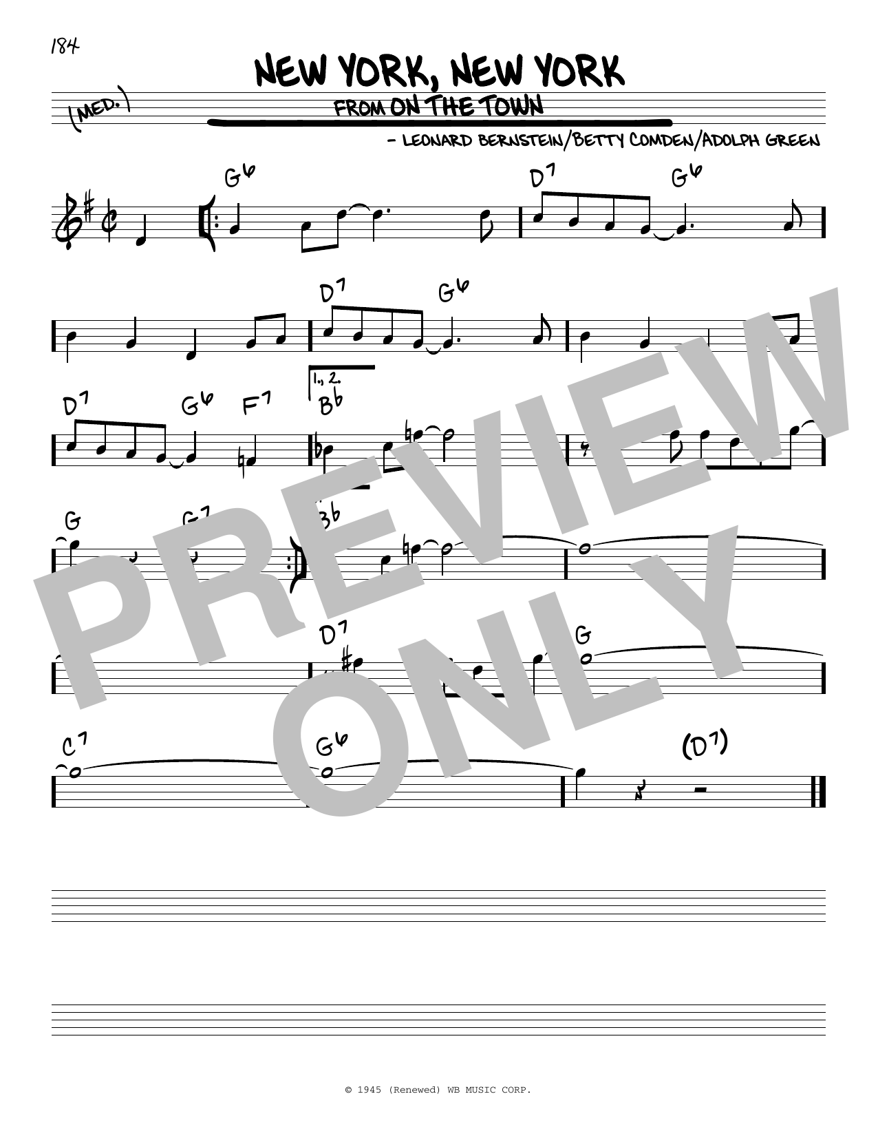 Download Adolph Green New York, New York (from On the Town) Sheet Music