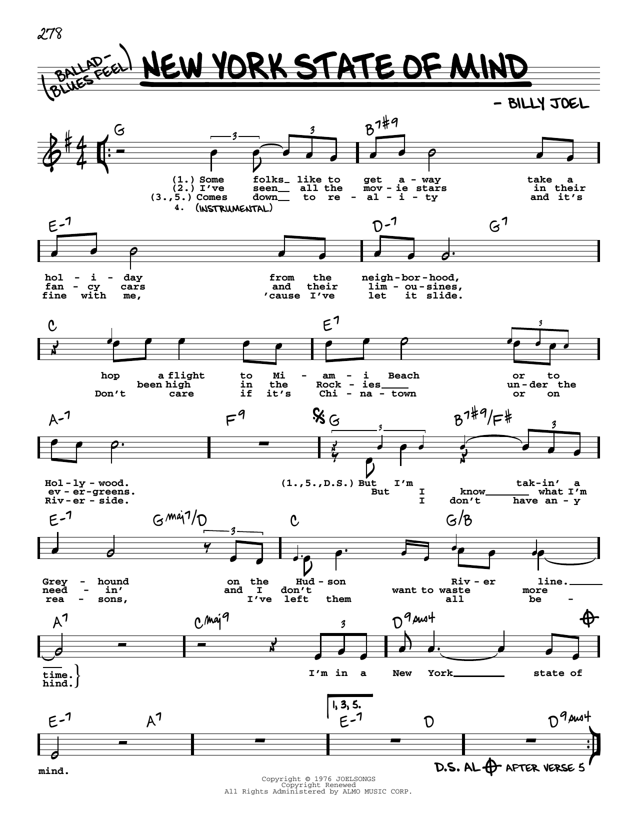 Download Billy Joel New York State Of Mind (High Voice) Sheet Music