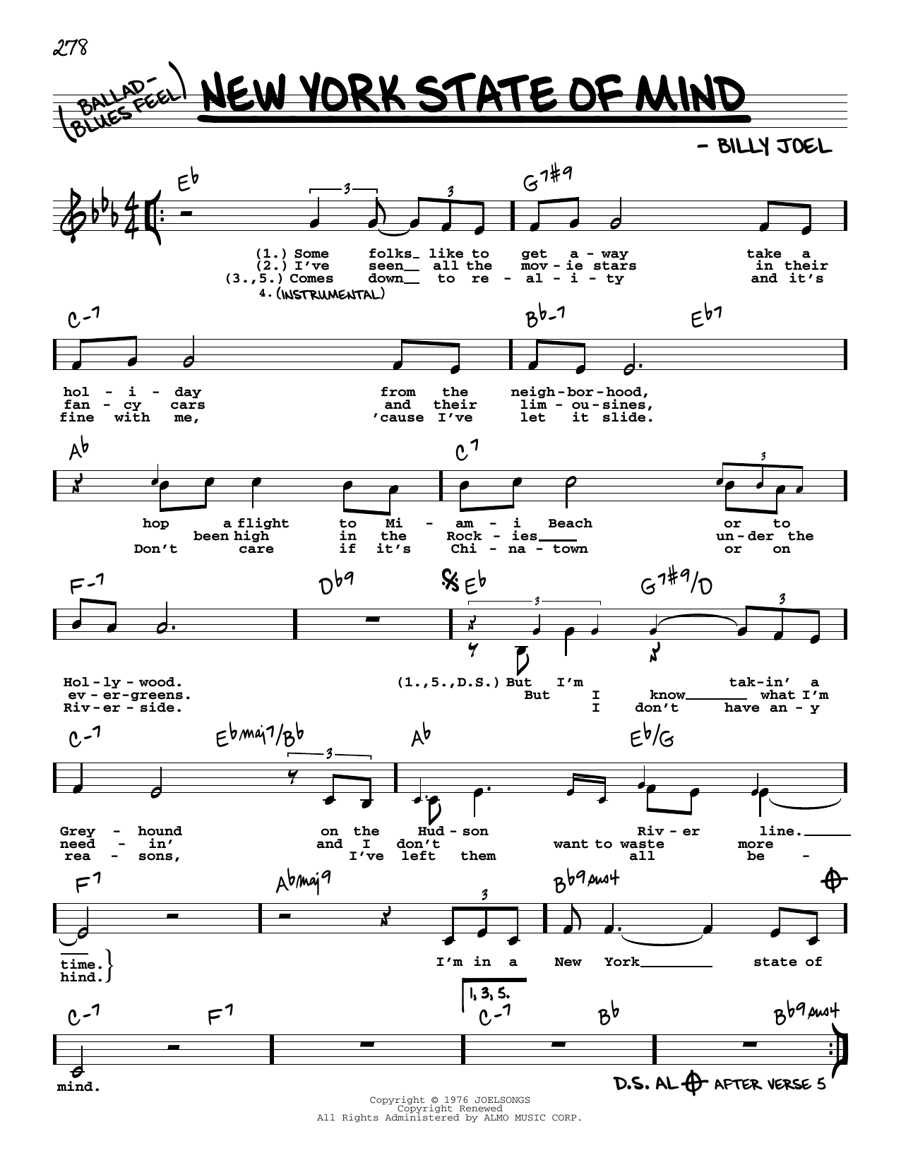 Download Billy Joel New York State Of Mind (Low Voice) Sheet Music