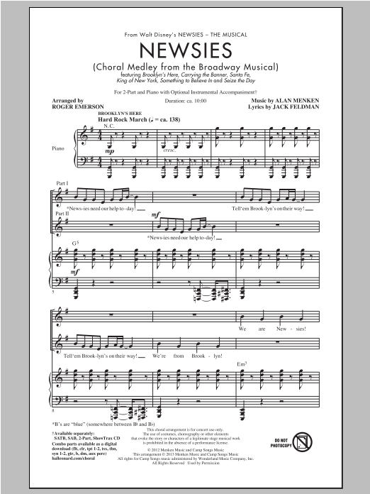 Download Alan Menken Newsies (Choral Medley) (arr. Roger Eme Sheet Music