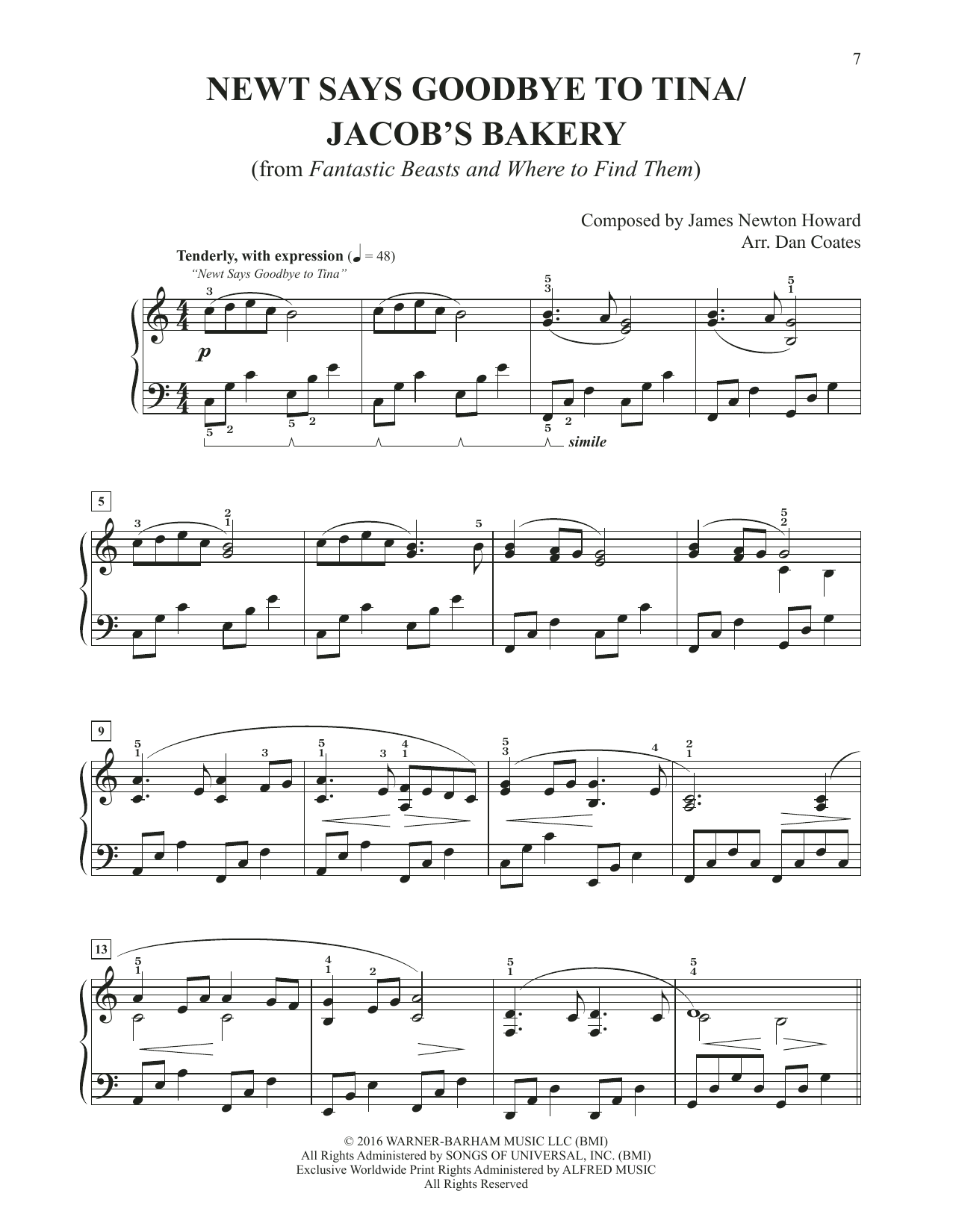 Download James Newton Howard Newt Says Goodbye To Tina / Jacob's Bak Sheet Music