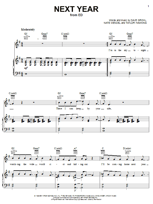 Download Foo Fighters Next Year Sheet Music