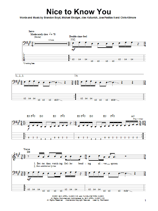 Download Incubus Nice To Know You Sheet Music