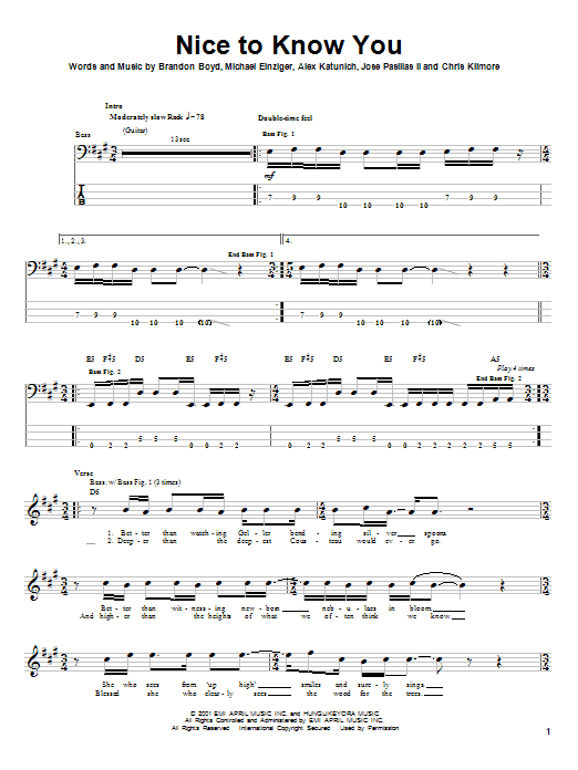 Download Incubus Nice To Know You Sheet Music