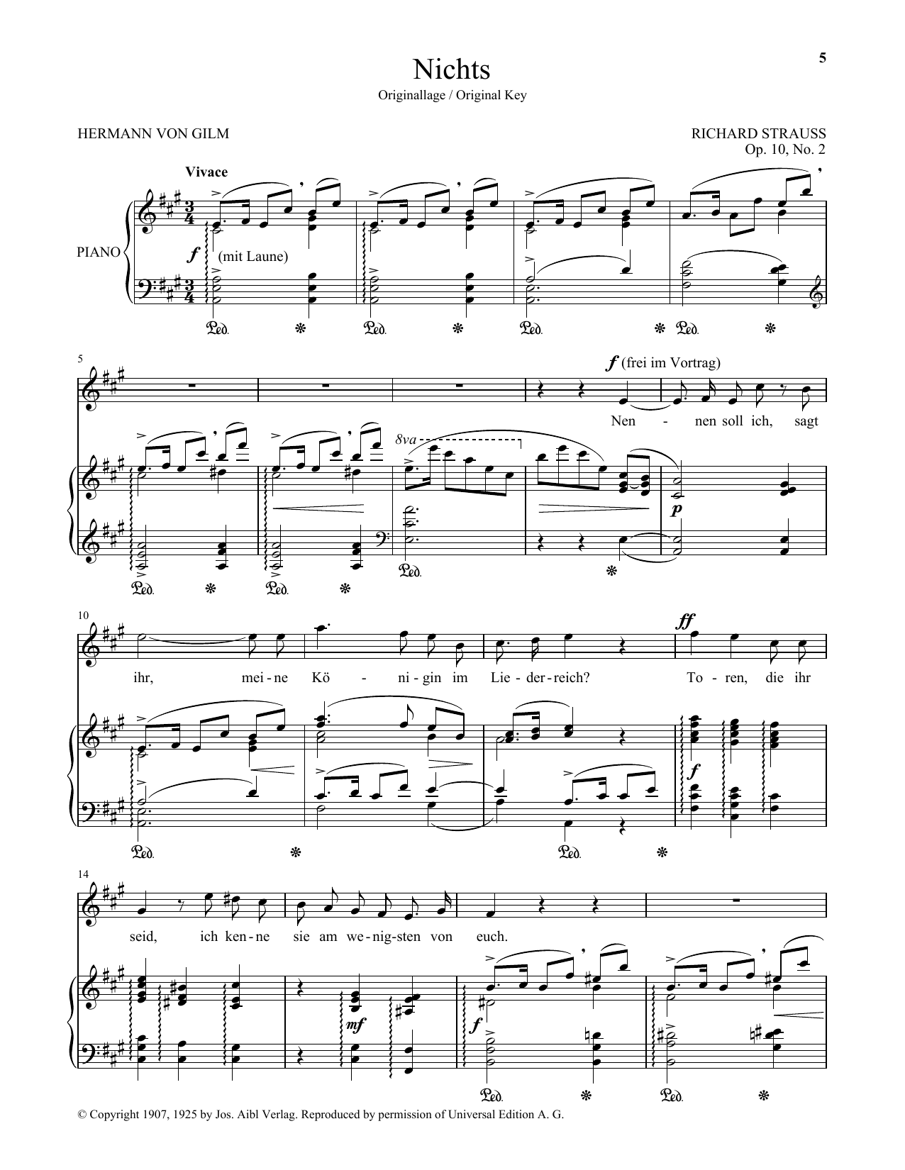 Download Richard Strauss Nichts (High Voice) Sheet Music