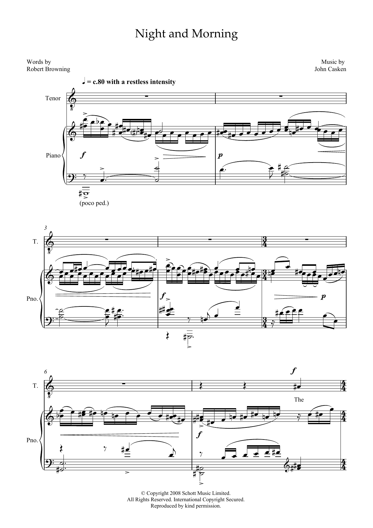 Download John Casken Night and Morning (for tenor & piano) Sheet Music