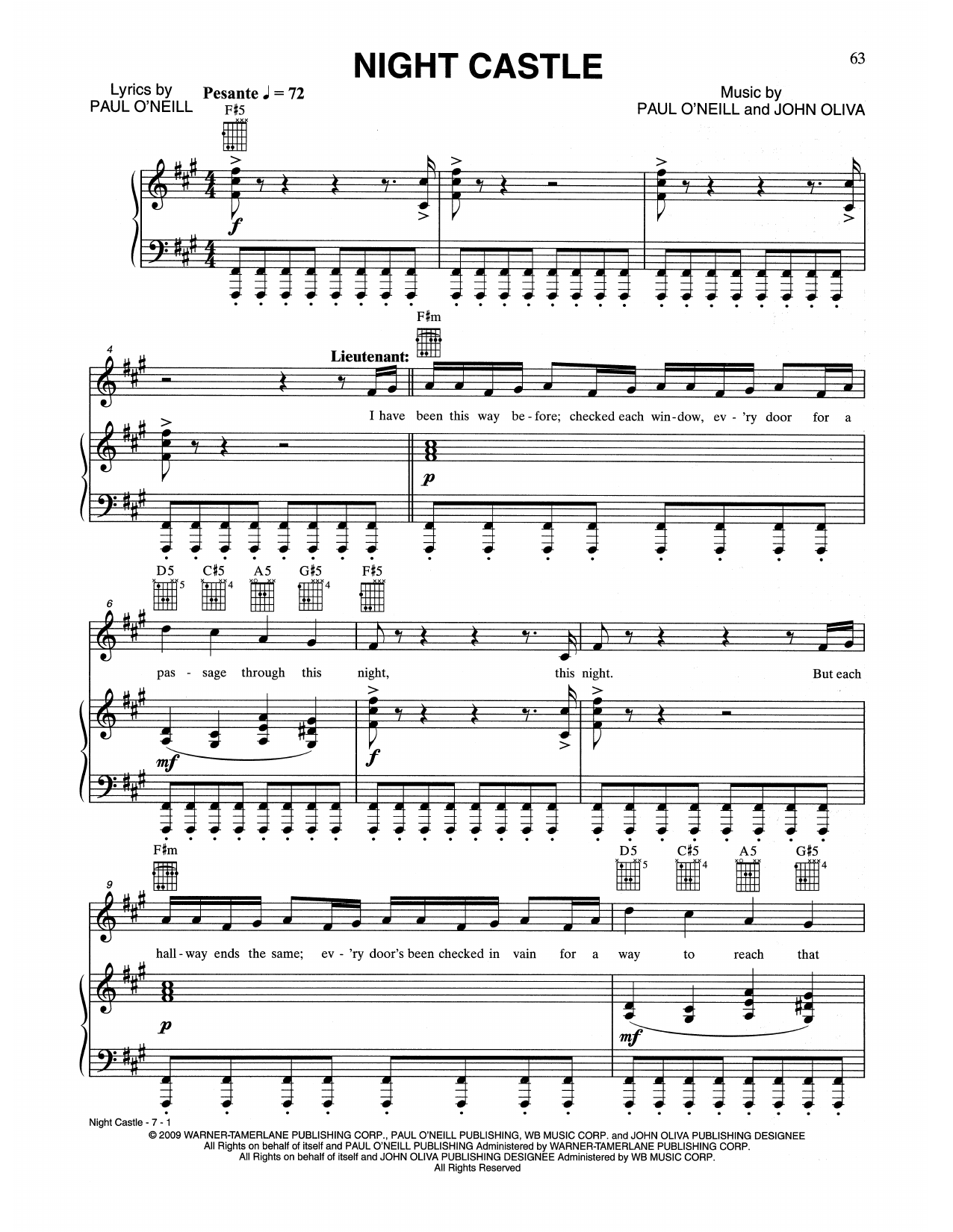 Download Trans-Siberian Orchestra Night Castle Sheet Music