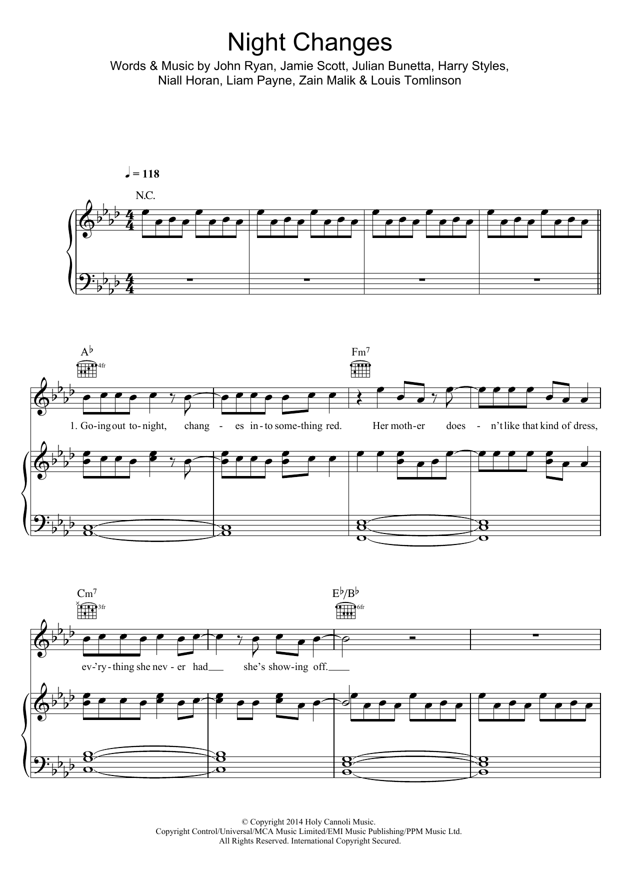 Download One Direction Night Changes Sheet Music