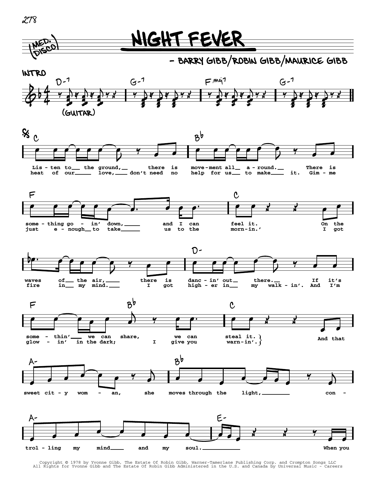 Download The Bee Gees Night Fever Sheet Music