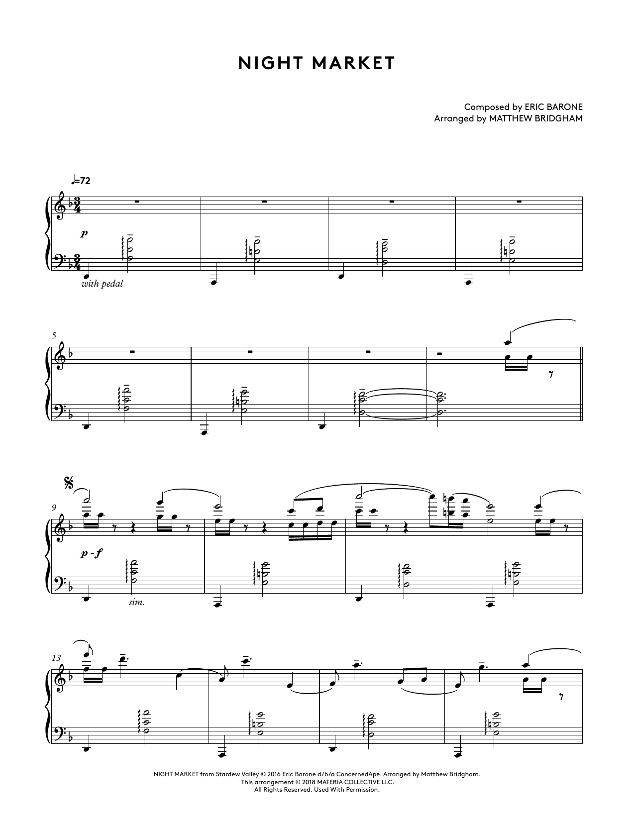 Download Eric Barone Night Market (from Stardew Valley Piano Sheet Music