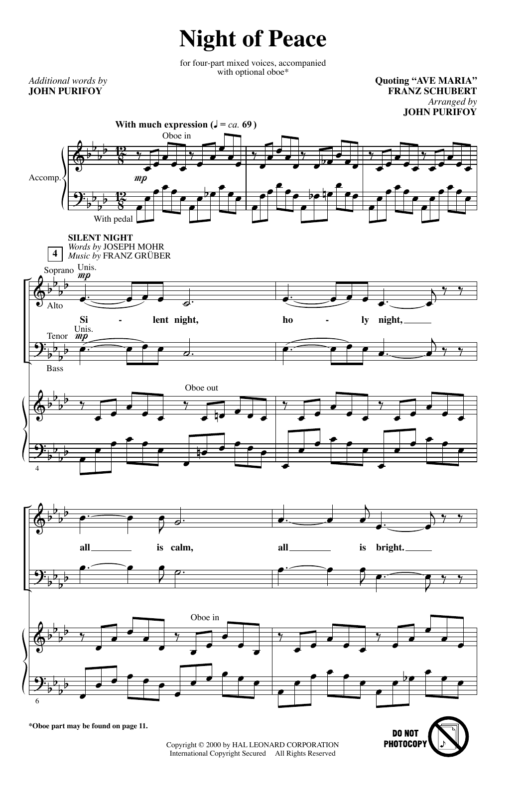 Download Franz Schubert Night Of Peace (arr. John Purifoy) Sheet Music