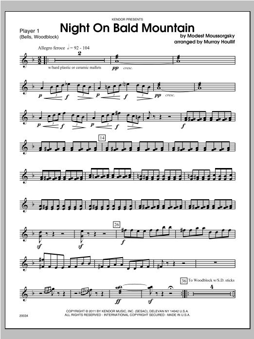 Download Houllif Night On Bald Mountain - Percussion 1 Sheet Music