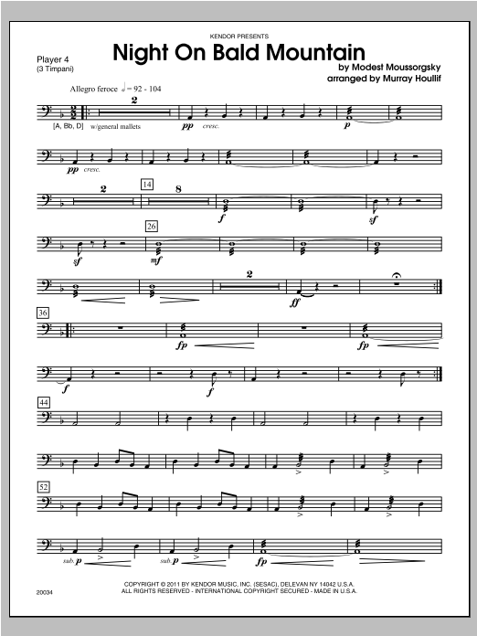 Download Houllif Night On Bald Mountain - Percussion 4 Sheet Music