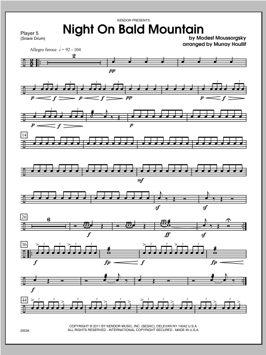 Download Houllif Night On Bald Mountain - Percussion 5 Sheet Music