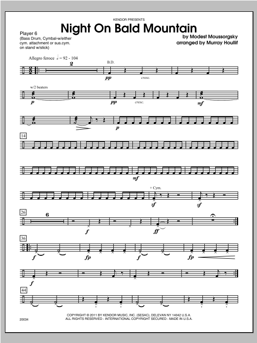 Download Houllif Night On Bald Mountain - Percussion 6 Sheet Music