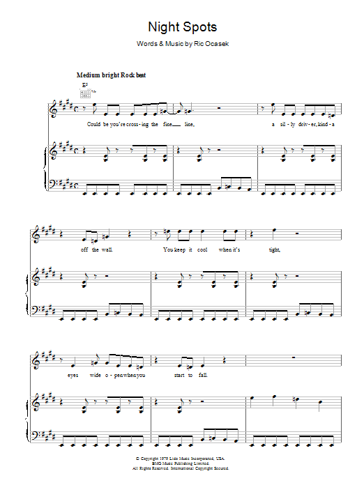 Download The Cars Night Spots Sheet Music