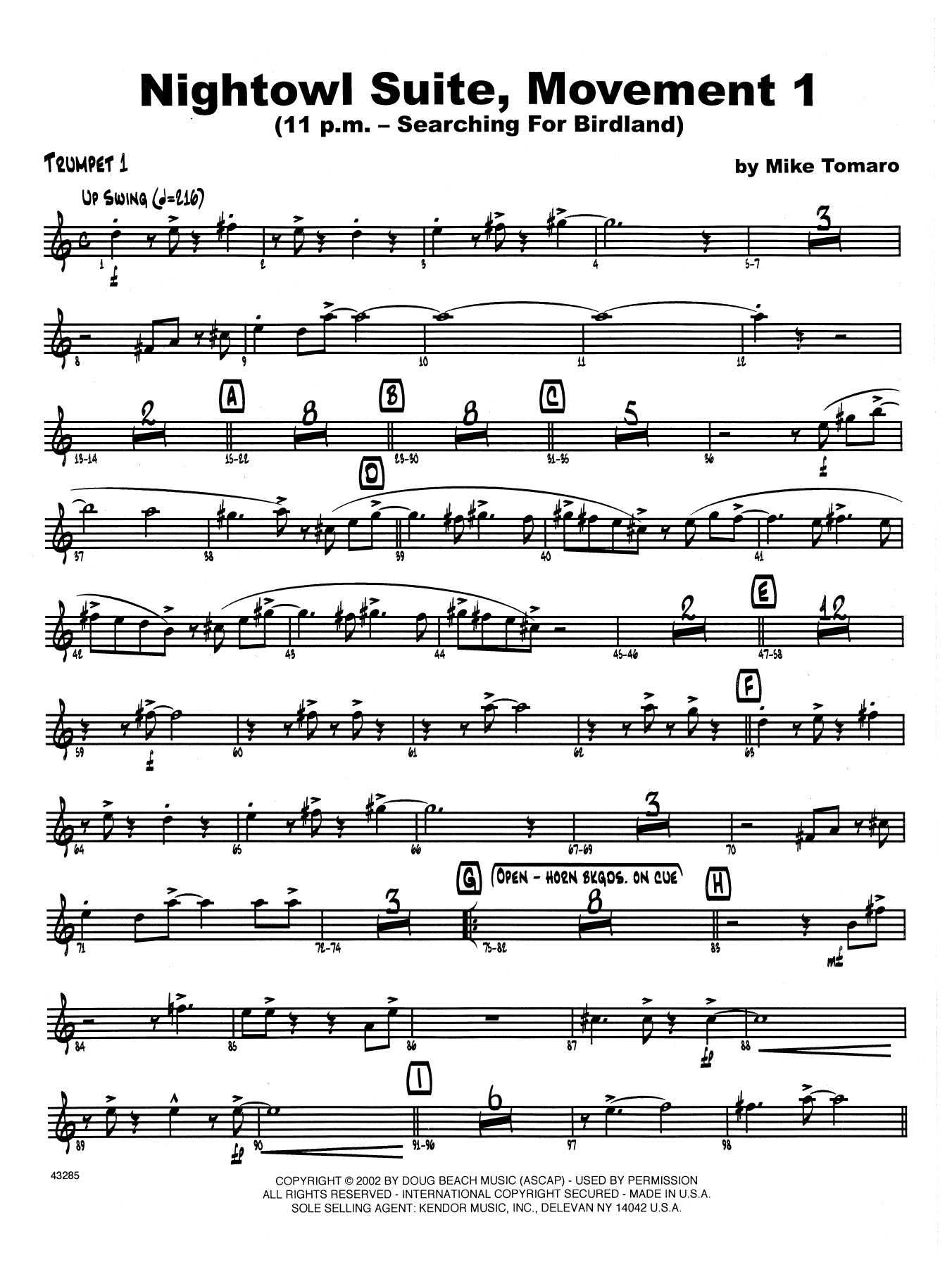 Download Mike Tomaro Nightowl Suite, Mvt. 1 - 1st Bb Trumpet Sheet Music