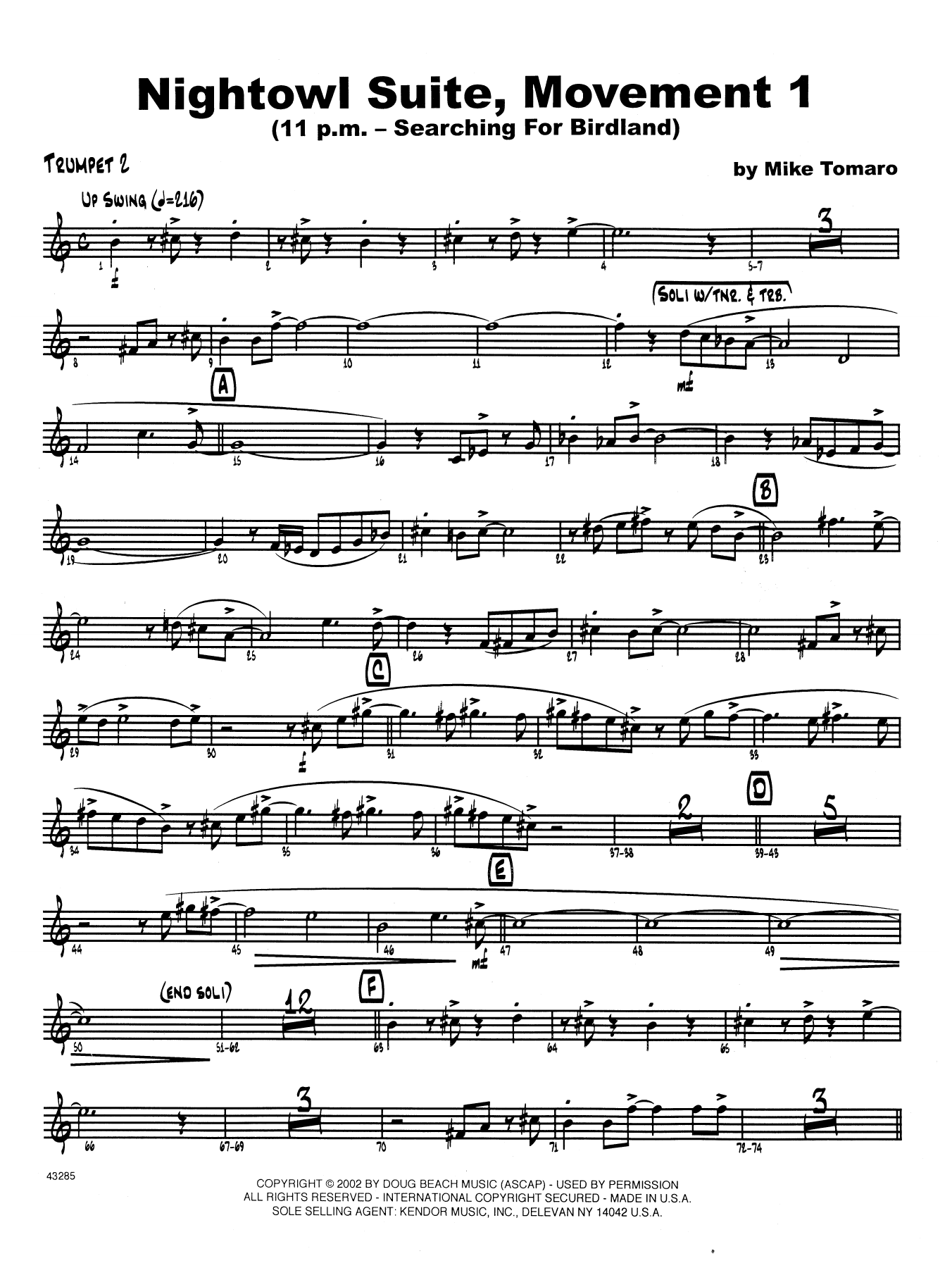 Download Mike Tomaro Nightowl Suite, Mvt. 1 - 2nd Bb Trumpet Sheet Music