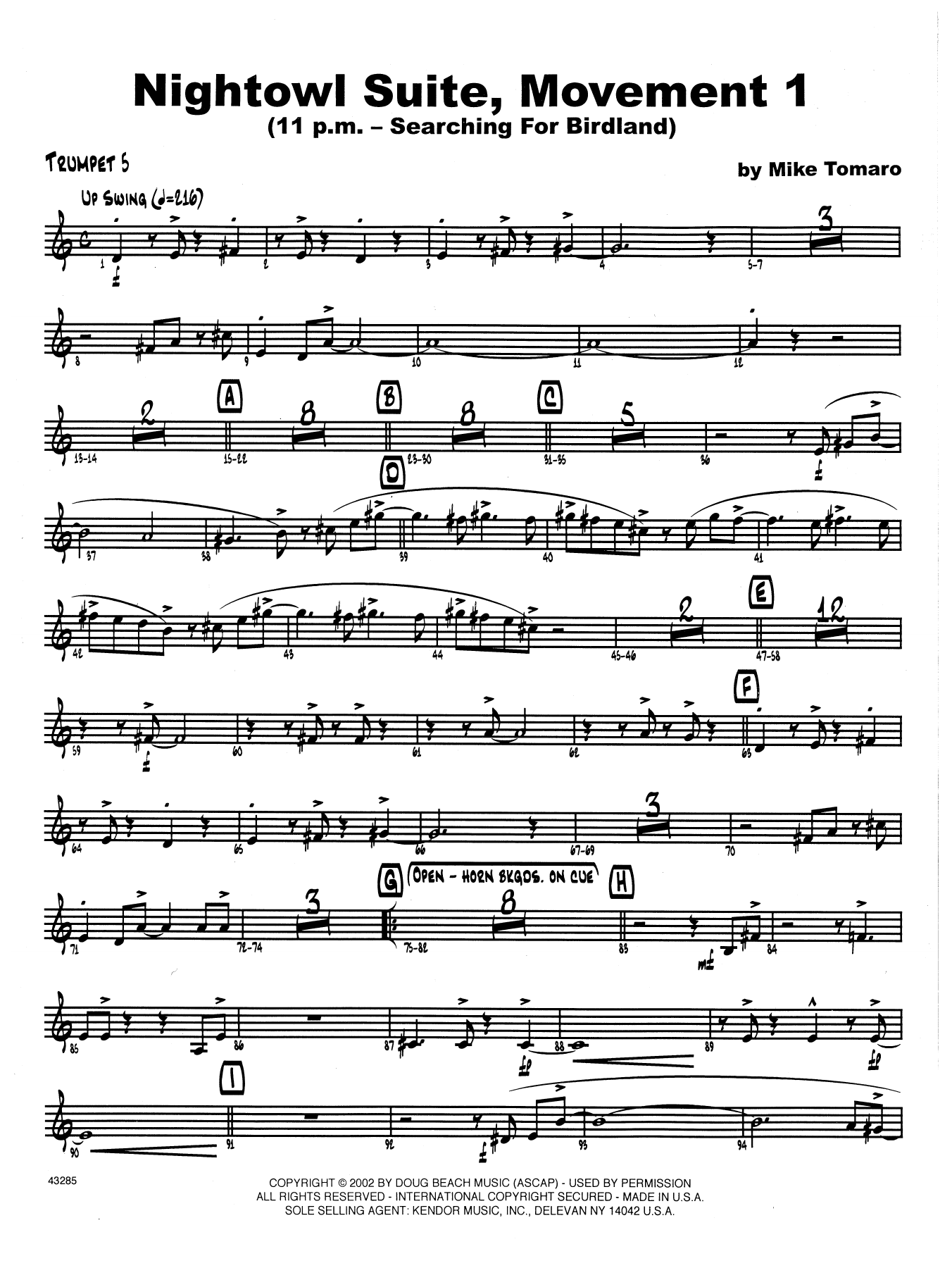 Download Mike Tomaro Nightowl Suite, Mvt. 1 - 5th Bb Trumpet Sheet Music