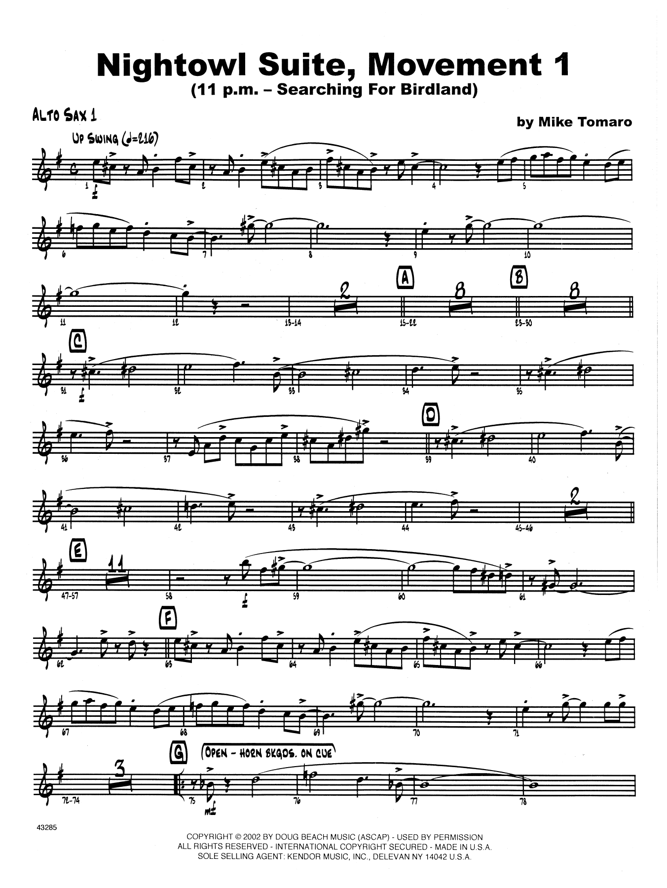 Download Mike Tomaro Nightowl Suite, Mvt. 1 - Bass Clarinet Sheet Music