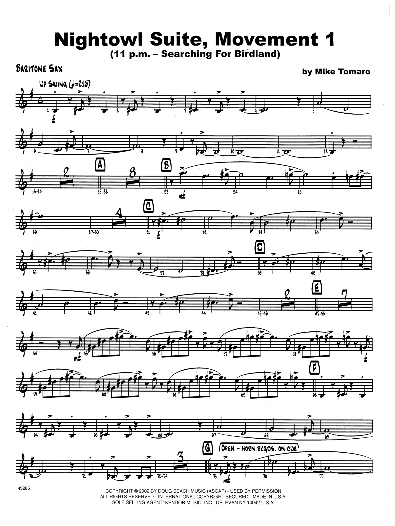 Download Mike Tomaro Nightowl Suite, Mvt. 1 - Eb Baritone Sa Sheet Music