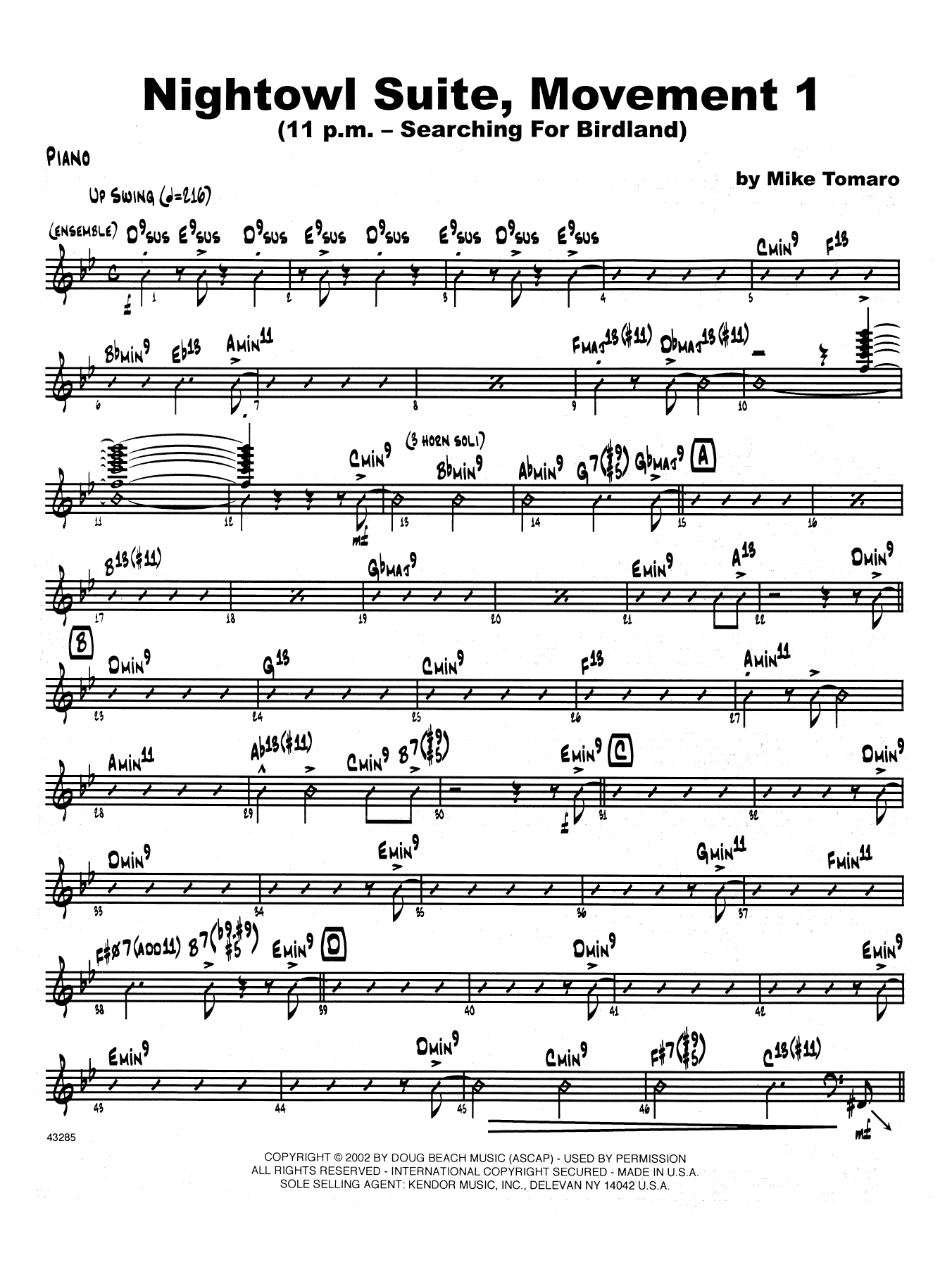 Download Mike Tomaro Nightowl Suite, Mvt. 1 - Piano Sheet Music