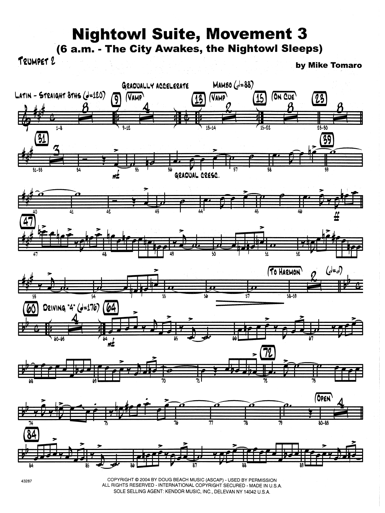 Download Mike Tomaro Nightowl Suite, Mvt. 3 - 2nd Bb Trumpet Sheet Music