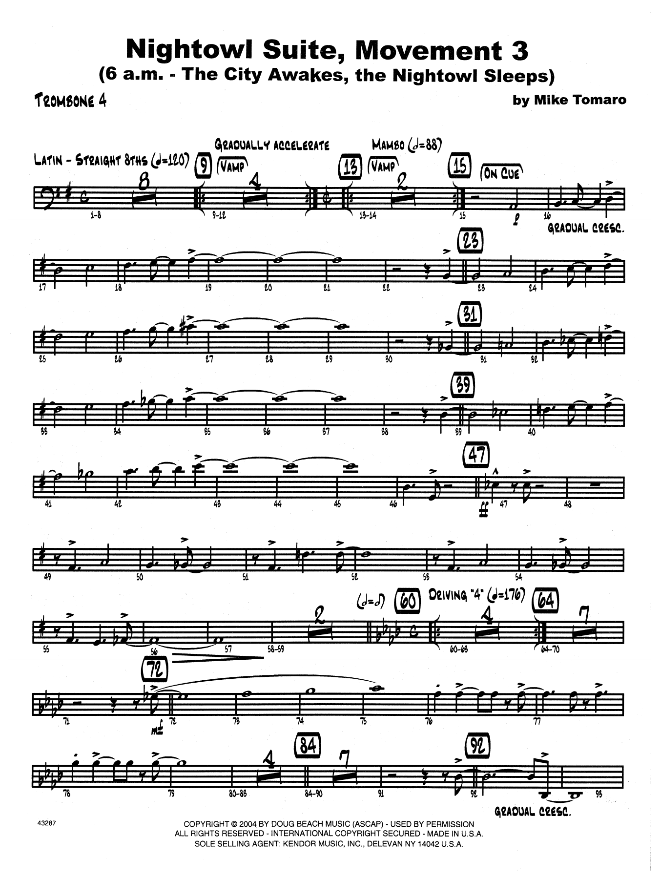 Download Mike Tomaro Nightowl Suite, Mvt. 3 - 4th Trombone Sheet Music