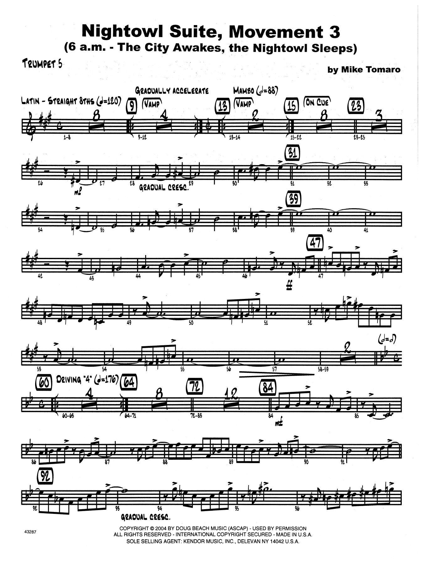 Download Mike Tomaro Nightowl Suite, Mvt. 3 - 5th Bb Trumpet Sheet Music