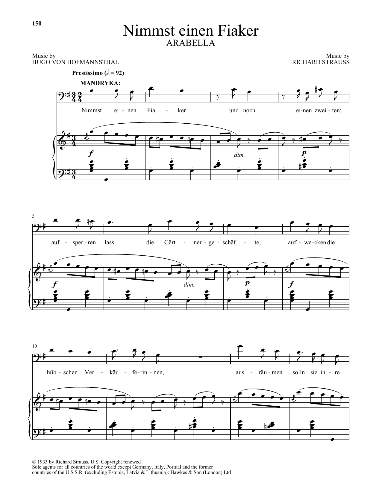 Download Richard Strauss Nimmst einen Fiaker (from Arabella) Sheet Music