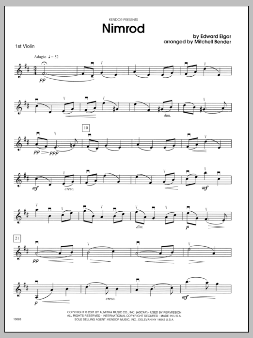 Download Bender Nimrod - Violin 1 Sheet Music
